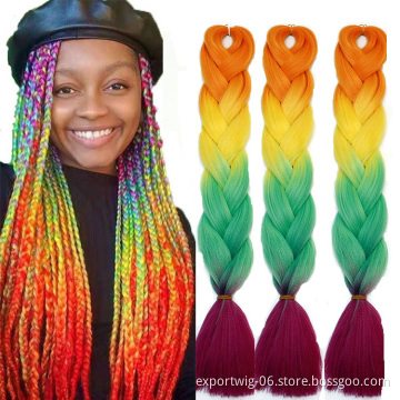 Wholesale Ombre Jumbo Braiding Hair Extension 24inches 100g Yaki Synthetic Fiber Mixed Color African Braids Hair Attachment